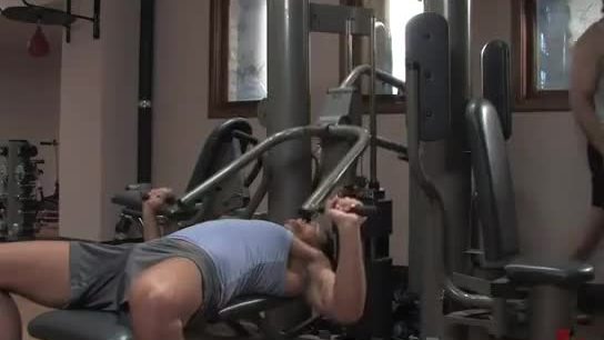Two muscle gays bondage fuck in gym