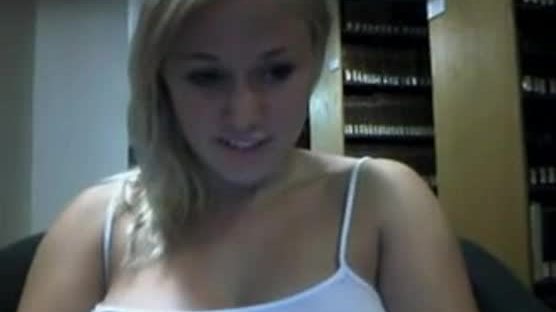 Blonde teen babe perfect tits dildos pussy in public library